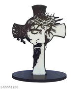Handcrafted wooden Christian cross featuring Jesus Christ, Crown of Thorns, and scenes from the Bible - Perfect decor for car dashboards, 15x11 HxW cm
