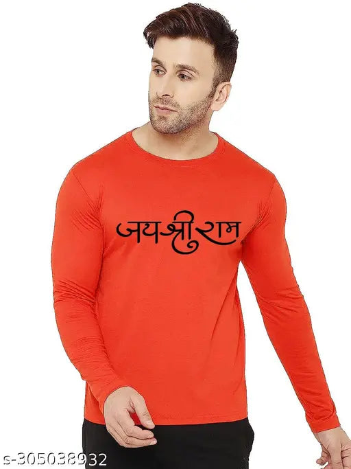 Printed polyester long sleeve t-shirt with Jai Shree Ram design, premium quality for men, India origin