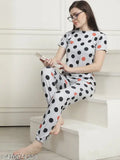 Cotton printed women's comfortable night suit, loose-fitting pyjamas with short sleeves, India origin
