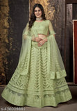 Banarasi embroidered lehenga choli set, free size up to 2XL with unstitched blouse and dupatta, net fabric
