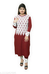Women's woolen A-line Anarkali kurti & legging set in latest stylish print design - India