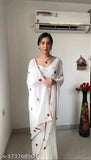 Red heart white Georgette saree with embroidered gamthi work and border piping, free size (5.5m saree length, 0.8m blouse length) - Festival special Indian fashion accessory