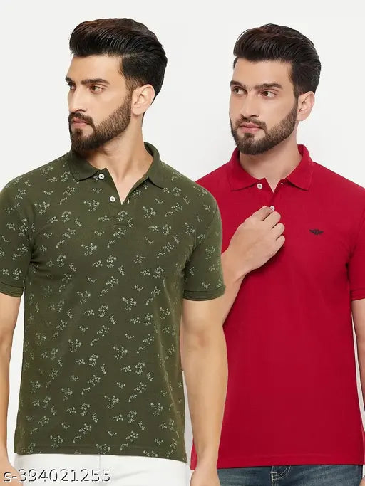 Men's cotton blend golf t-shirt pack (2 pieces), printed allover design, short sleeves, M-XXL sizes