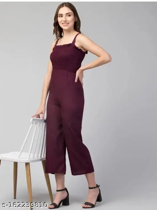 Stylish georgette jumpsuit for women & girls, solid net, sleeveless, accentuates any body type, India-made