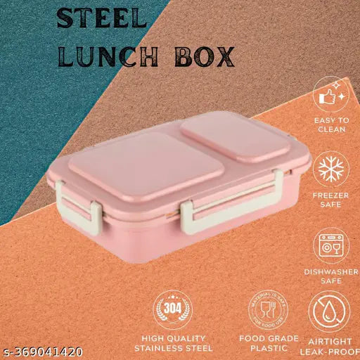 Stainless steel, leak-proof lunch tiffin box with chopsticks and spoon, reusable and microwave safe, perfect for adults and kids, random color