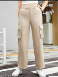 Black-and-cream cotton blend cargo pants (pack of 2), solid style for men's casual wear