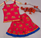 Rajasthani Rayon Animal Print Lehenga-Choli, sleeveless top for summer girls (6-12 months - 5-6 years)