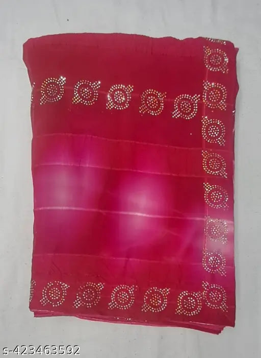 Embellished Matka silk georgette saree with diamond work, free size, party wear, India origin