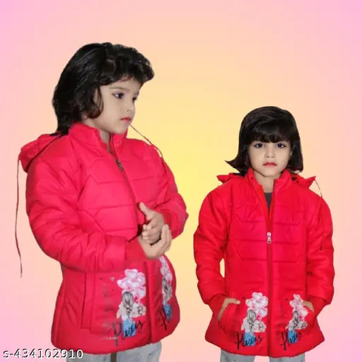 Soft chiffon hooded jacket for baby girls - warm winter wear with cute printed design, ideal for 12-18 months to 5-6 years