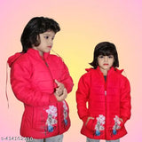 Soft chiffon hooded jacket for baby girls - warm winter wear with cute printed design, ideal for 12-18 months to 5-6 years