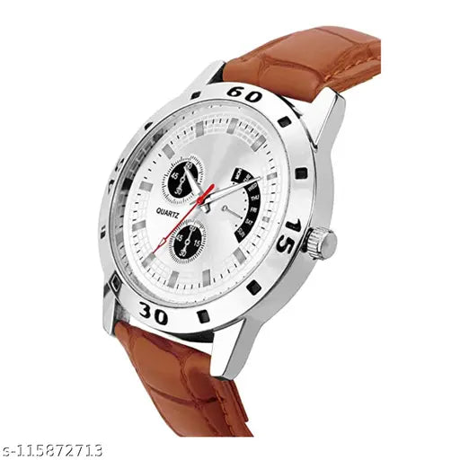 Yellow cotton baseball cap, brown leather watch (set of 2) - casual accessory pack for men, India origin