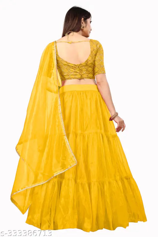 Embellished art silk lehenga choli with net dupatta, Indian bridal wear for women and girls, free size (43in waist, 42in length)