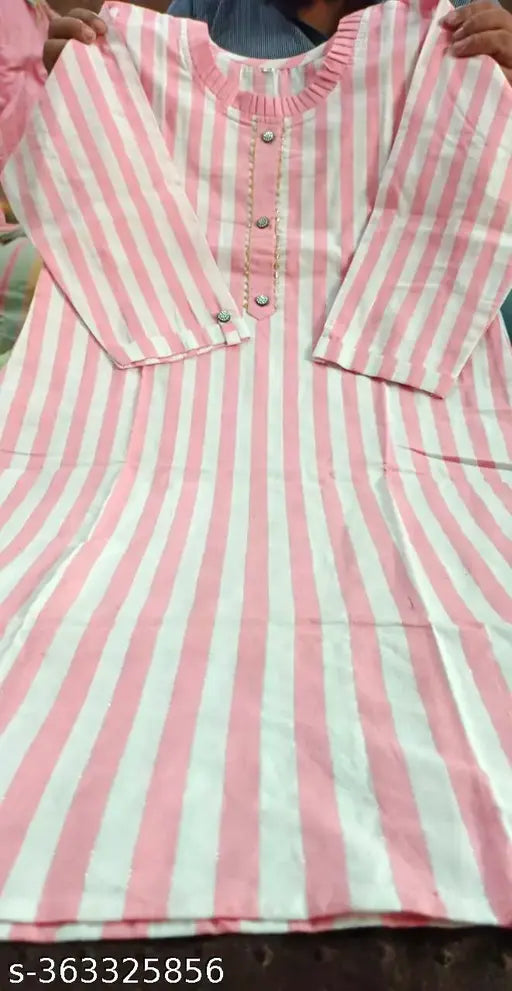 Striped three-quarter sleeve cotton kurtis in pink and green, combo pack for women's fashion, new design from India