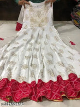 Superior white rayon embroidered anarkali kurti for girls, three-quarter sleeves, Indian festival wear