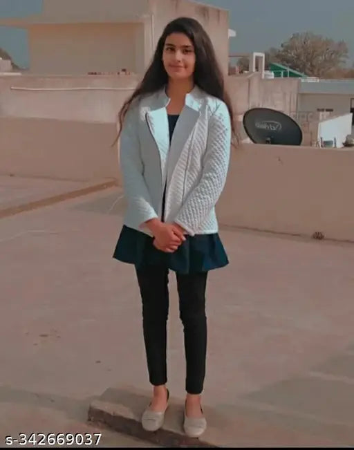 White cotton blend long sleeve side chain zipper kids girls' top, solid pattern for ages 10-16 years