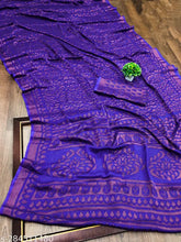 Chiffon Brasso Printed Saree, Indian Manibhadra Creation with zari woven blouse