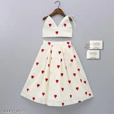 Chanderi cotton crop top and lehenga set, quirky print for kids aged 3-9, India origin