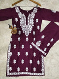 Rayon Chikankari work kurta with palazzos, vibrant printed design, ready-made women's fashion from India