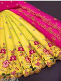 Embroidered dupion silk lehenga set with net bottomwear and dupatta, Indian bridal wear in free size (42m waist, 44m length, 2.3m dupatta)