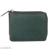 Green PU leather zip wallet, 2 compartments, durable cloth lining, Indian handcrafted
