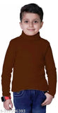 Cotton blend full sleeves high neck turtle neck unisex t-shirt, solid color for kids (4-12 years)
