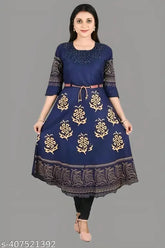 Rayon three-quarter sleeve printed kurti, Indian fashion in single sizes S, M, L