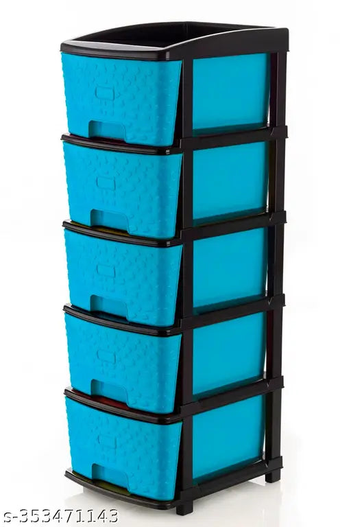 Stone blue plastic drawer organizer system for home & office use, perfect for small space storage on a desk or shelf