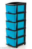 Stone blue plastic drawer organizer system for home & office use, perfect for small space storage on a desk or shelf