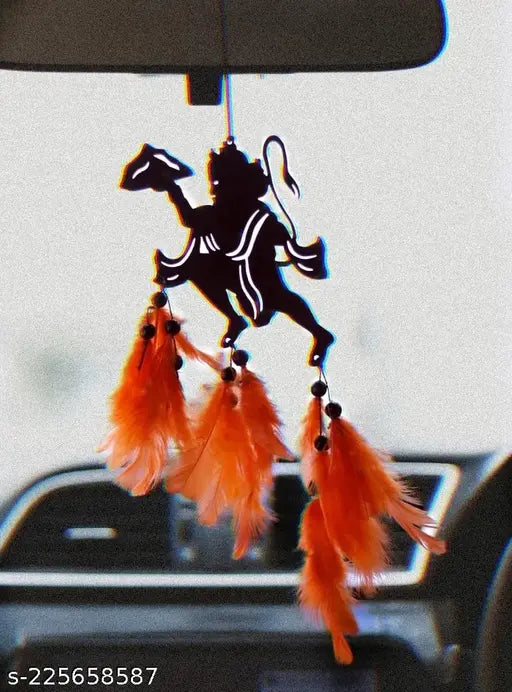 Orange-black dream catcher for car decor, handcrafted by Indian artisans
