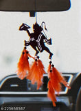 Orange-black dream catcher for car decor, handcrafted by Indian artisans