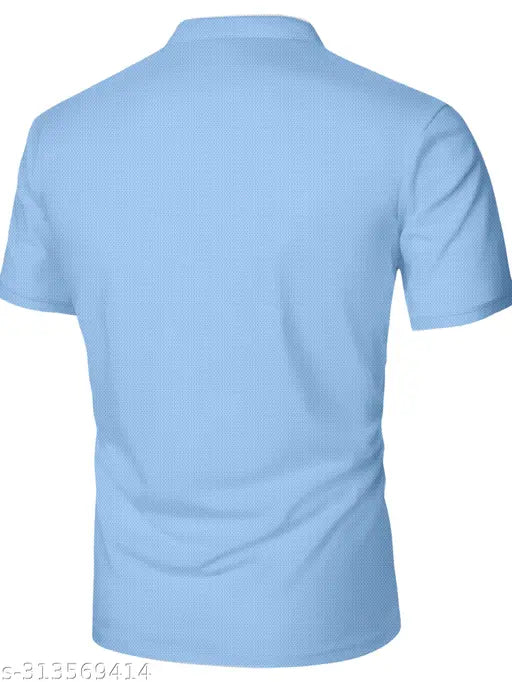 Polycotton men's casual wear Chinese collar t-shirt with printed pattern, short sleeves, size M (38in x 27in), made in India