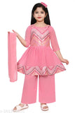Rayon Stylo Kurta Sets with dupatta, A-line and dhoti pants, solid pattern, three-quarter sleeves for kids (4-5yrs - 10-11yrs), Indian traditional wear