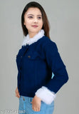 Women's solid denim standard length jacket, three-quarter sleeves, XL size from India