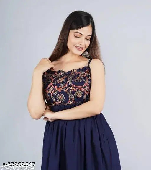 Blue GCC High Demandable Rayon 1 Pic Sleeveless Dress, cotton fabric, comfortable, printed combo, India