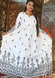 Rayon embroidered Anarkali kurti, long sleeves, fashionable printed design. Multiple sizes available