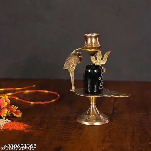 Brass black Shiva Lingam for pooja, 7cm x 10cm x 5cm, Sanskari, daily puja for success and harmony