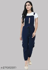 Navy blue cotton blend jumpsuit for women, stylish fashionable dress with sleeveless design, made for special occasions in India