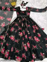 Stylish printed georgette women's gown with three-quarter sleeves, size N from India