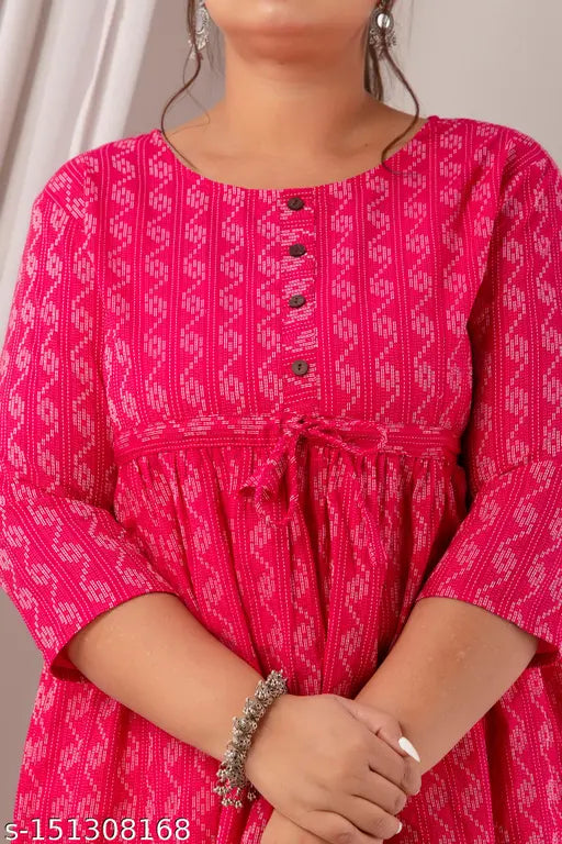 Stylish cotton katha kurti, printed combo three-quarter sleeves, Indian ethnic wear for women S-3XL