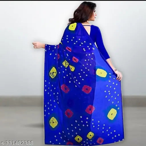 Light weight chiffon Chinon saree with separate art silk blouse, printed pattern and solid net in fancy color, beautifully displayed on mannequin