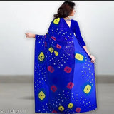 Light weight chiffon Chinon saree with separate art silk blouse, printed pattern and solid net in fancy color, beautifully displayed on mannequin
