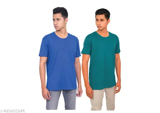 Antargo navy & aqua cotton t-shirts, 100% cotton, short sleeves, solid design - men's pack of 2