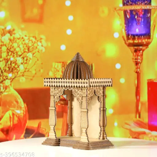 Handcrafted wooden Indian temple idol featuring Maa Ambe, perfect for car dashboard, home decor, or study table