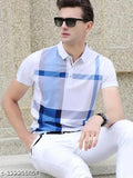 Autna men's checked cotton blend half-sleeve polo neck T-shirt, elevate your style and comfort for everyday wear