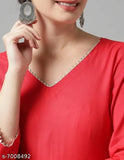 Women's rayon long Anarkali kurti with three-quarter sleeves, solid design, perfect for traditional events. Size M (38in bust, 50in length), L (40in bust, 50in length), XL (42in bust, 50in length), XXL (44in bust, 50in length). Indian-made