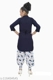 Smarty Girls cotton blend A-line kurta and churidar dhoti set for kids, solid color with three-quarter sleeves, Indian ethnic wear on display
