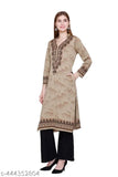 Women's winter wear jacquard woolen kurti, three-quarter sleeve, printed combo, calf length, mandarin collar V-neck, two side pockets, worn on a model