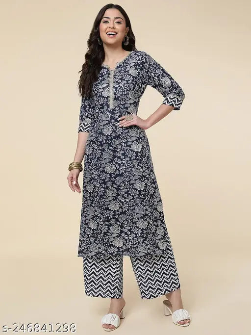 Printed cotton blend kurta plazzo set, floral print with white combination, stunning for summer special, India origin