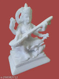 White marble Saraswati statue (6 inches), decorative Diwali Puja item for home, office, or festivals