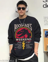 Long-sleeved printed round black cotton blend t-shirt for men, Indian brand